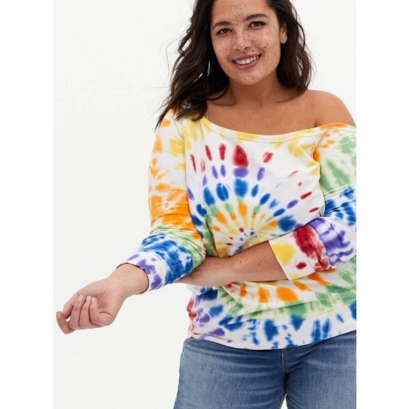 torrid Tops - Torrid Off Shoulder Lightweight Tie Dye Terry Sweatshirt Plus Size 5 5X H14382